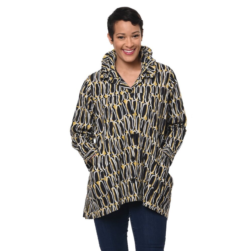 Tulip Dorian Tunic Jacket – Olive Oil Print Cotton, Size (multiple sizes)